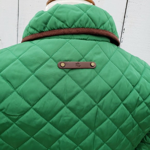 LAURE RALPH LAUREN Women's Sz Small Stem Green Brown Diamond Quilted Jacket Coat - Picture 3 of 8